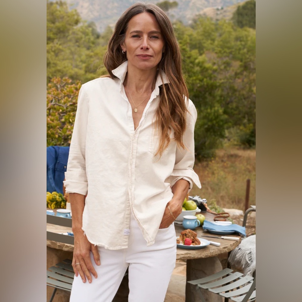 Frank & Eileen $278 Barry Button Down Long Sleeve Shirt Blouse Coastal Grandma